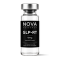 Glass vial labeled 'NOVA Research GLP-RT' on a white background
