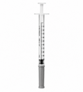 Medical syringe with measurement markings on a white background